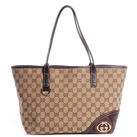 GUCCI Monogram Medium New Britt Tote Brown.